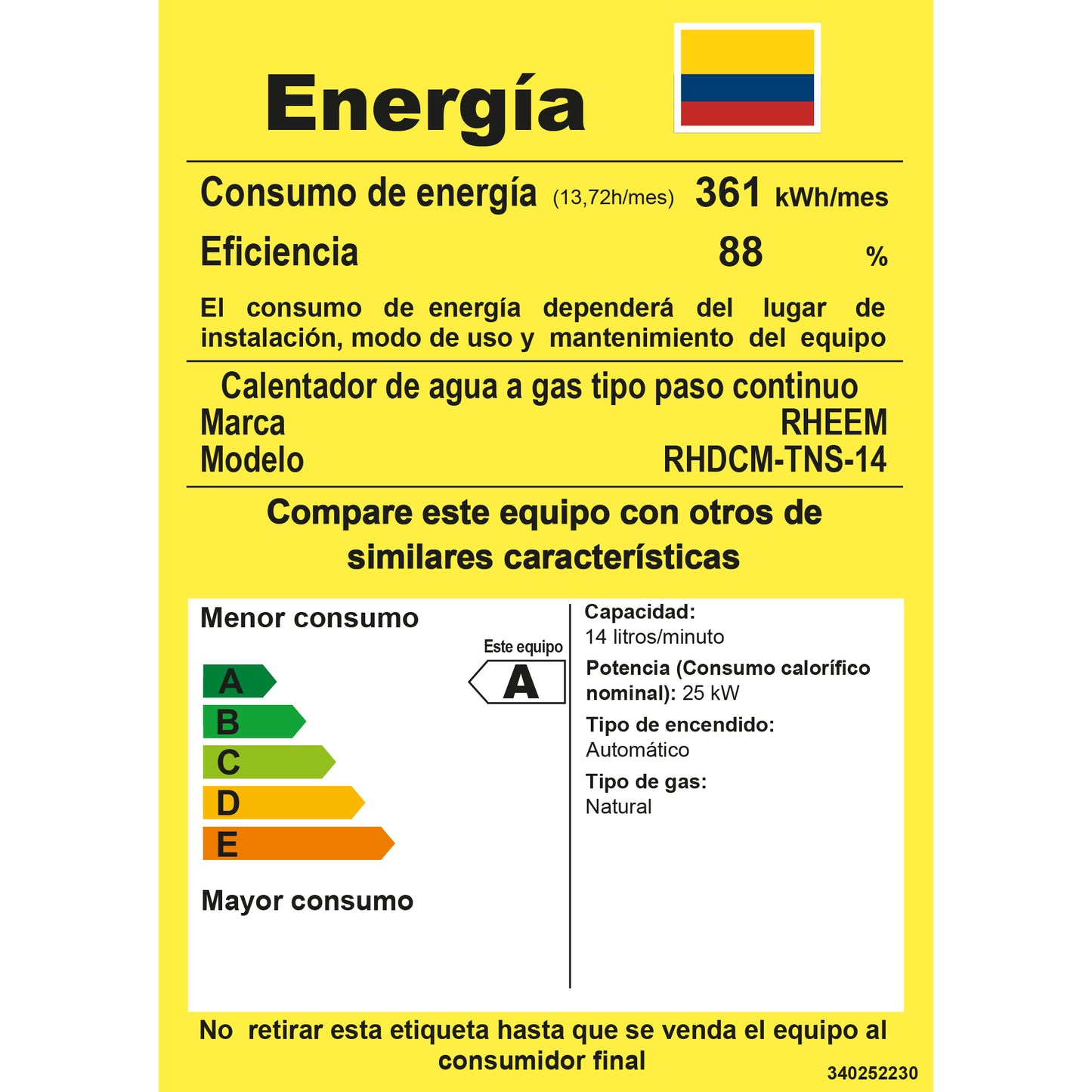 CALENTADOR 14 LITROS TIRO NATURAL DIGITAL RHEEM
