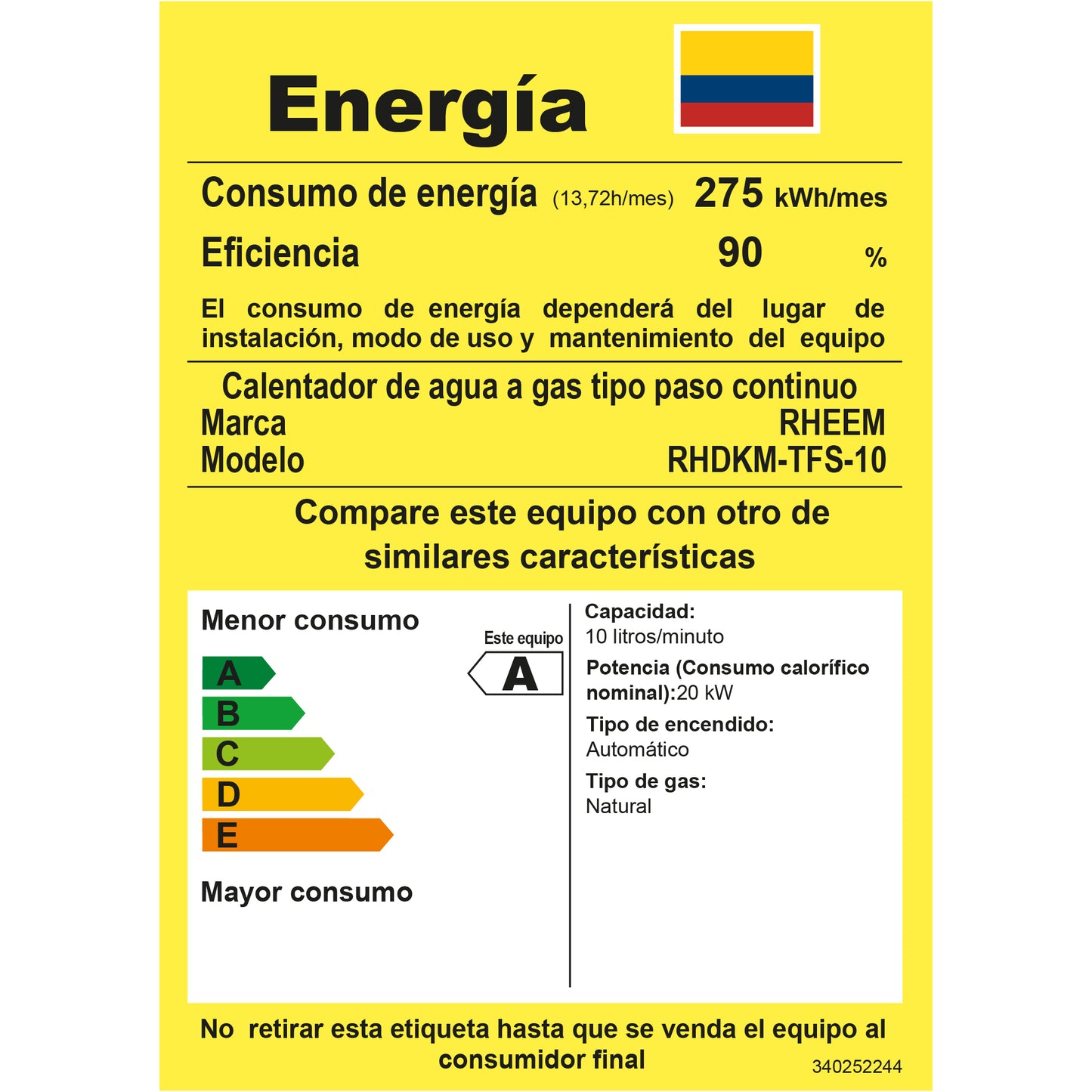 CALENTADOR 10 LITROS  TIRO FORZADO DIGITAL RHEEM