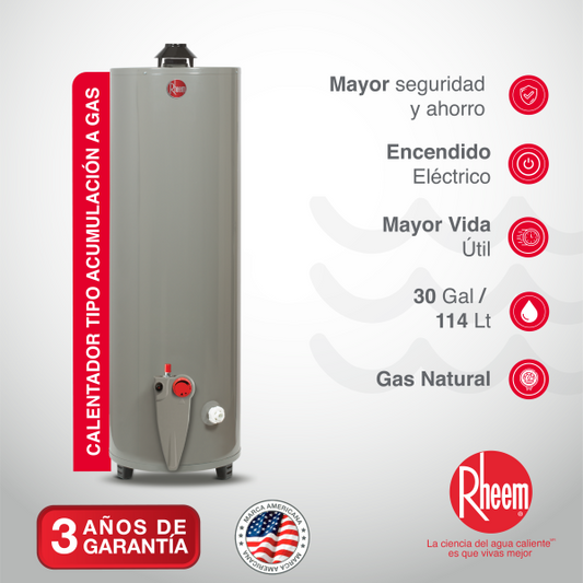 Calentador de agua a gas de acumulación Rheem30 galones / 114 Litros