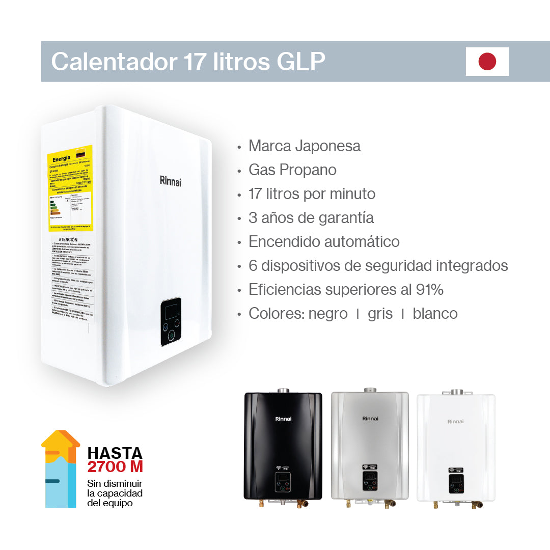 CALENTADOR DE PASO DE AGUA 17 LITROS TIRO FORZADO GAS PROPANO GRIS
