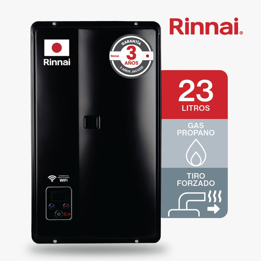 CALENTADOR DE PASO DE AGUA 23 LITROS TIRO FORZADO GAS PROPANO NEGRO
