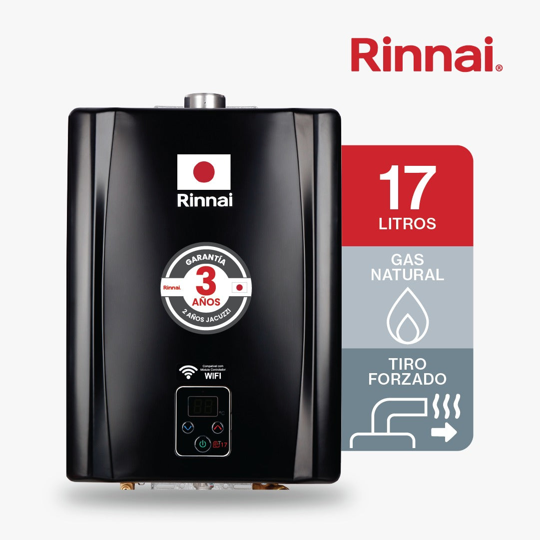 CALENTADOR DE PASO DE AGUA 17 LITROS TIRO FORZADO GAS NATURAL NEGRO
